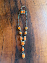 Load image into Gallery viewer, Orange Spiny Lariat Necklace with Earrings
