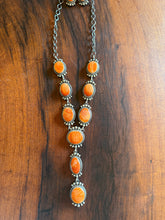 Load image into Gallery viewer, Orange Spiny Lariat Necklace with Earrings
