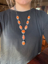 Load image into Gallery viewer, Orange Spiny Lariat Necklace with Earrings
