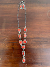 Load image into Gallery viewer, Red Spiny Lariat Set with Earrings
