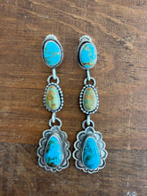 Load image into Gallery viewer, 3 Stone Turquoise Earrings
